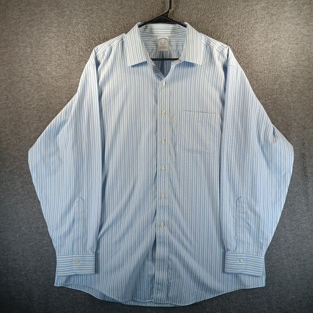 Brooks Brother Classic Dress Shirt Mens 17.5-35 Striped Button Up Long Sleeve